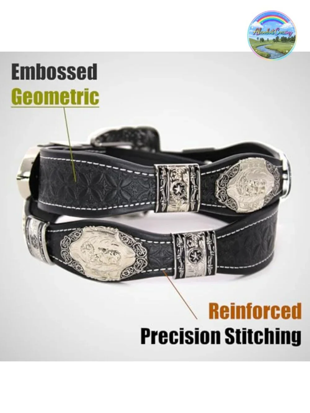 Genuine Leather Western Concho Belt with Silver Buckle - Rodeo Cowboy Belt for